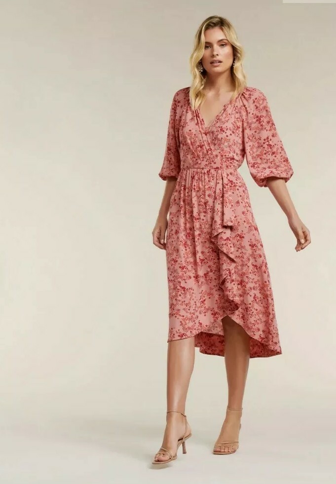 Maya Frill Floral Wrap Dress - Size 
