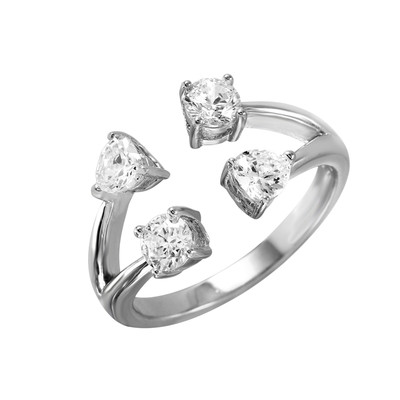 925 STERLING SILVER 4 ENDS OPEN DESIGNER RING LAB SIMULANT DIAMONDS/SIZE 5,7,9 
