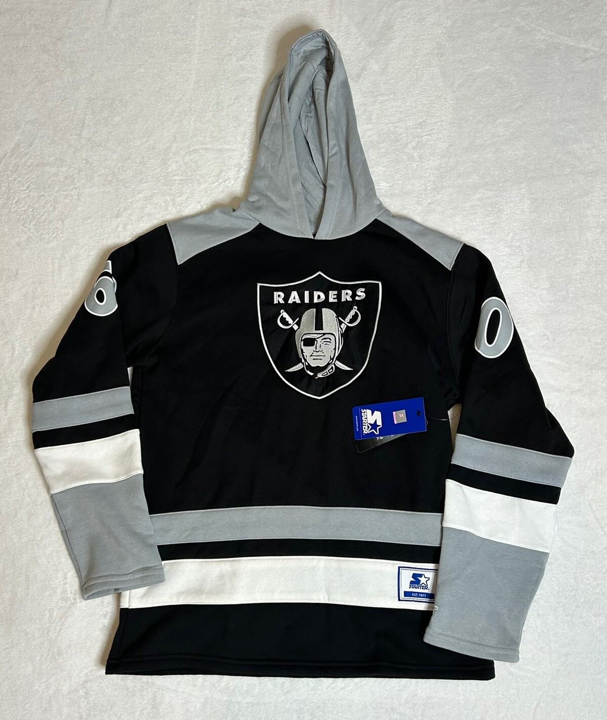 Starter Las Vegas Raiders Hoodie Jacket Black Gray White Mens Size L