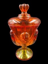 VTG Viking Glass Persimmon Orange Color 6 Petal Covered Candy Jar 7"H Glows