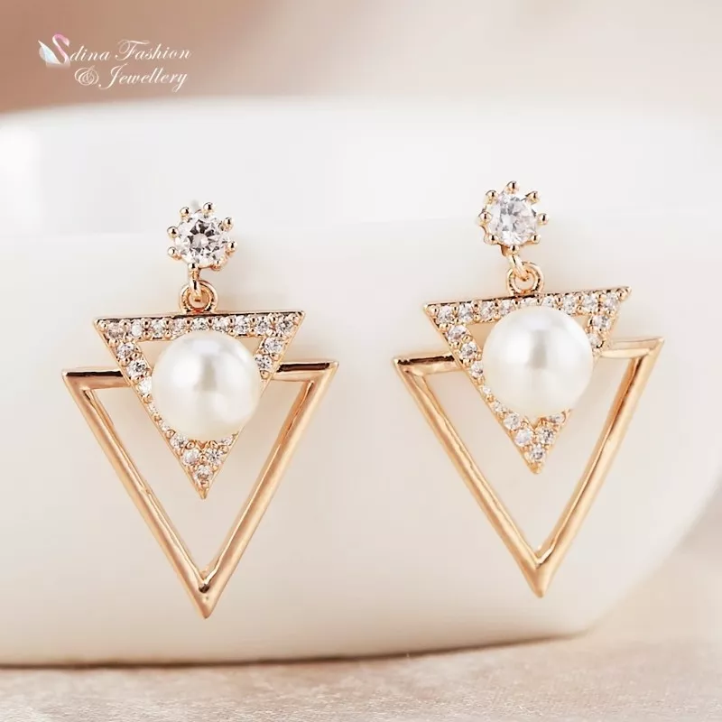 18K Rose Gold Filled Cubic Zirconia Pearl Stylish Double