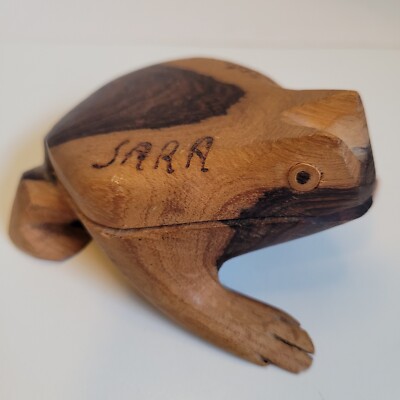 Frog Trinket Box with Hinge Wood Carved Vintage Great Condition See Description!