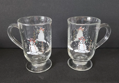 Home Interiors Irish Coffee Snowman Holiday Mugs Vintage Mugs Pair of 2, 5”