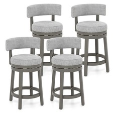 Set of 4 Upholstered Swivel Bar Stools Wooden Counter Height Kitchen Chairs Grey