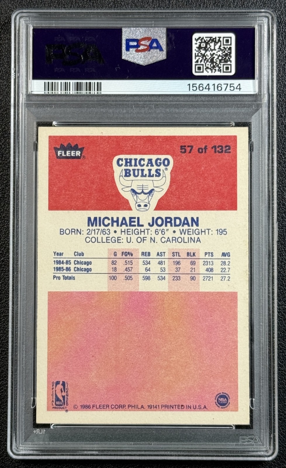 MICHAEL JORDAN PSA 5 1986-87 FLEER BASKETBALL #57 ROOKIE CARD RC BULLS EX view 2