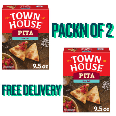 Town House Pita Sea Salt Oven Baked Crackers, Salty Snacks, 9.5 oz