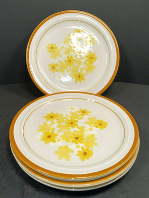 Casual Classics In Stoneware (409 Nosegay) Salad Plates Yellow Floral Set 4