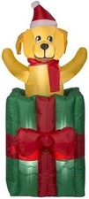 Gemmy 5FT Animated Puppy Present Christmas Inflatable LED Pop-Up Dog Used