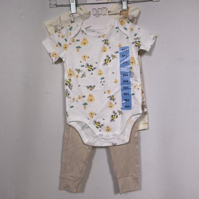 Burt's Bees Baby Organic Cotton Bees Chicks White Beige Playwear Set Kids 9M NWT