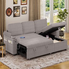 Corner Sofa Bed, L/U-Shaped Sleeper Sectional Couch Bed, Pull Out Sofa, Grey