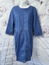 Joules Denim Shift Dress Blue Denim Size 14 Pockets Zip Up Cotton Country Preppy