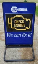 Vtg NAPA Echlin "Check Engine" Double-Sided Metal Sidewalk Service Sign 41"x24"