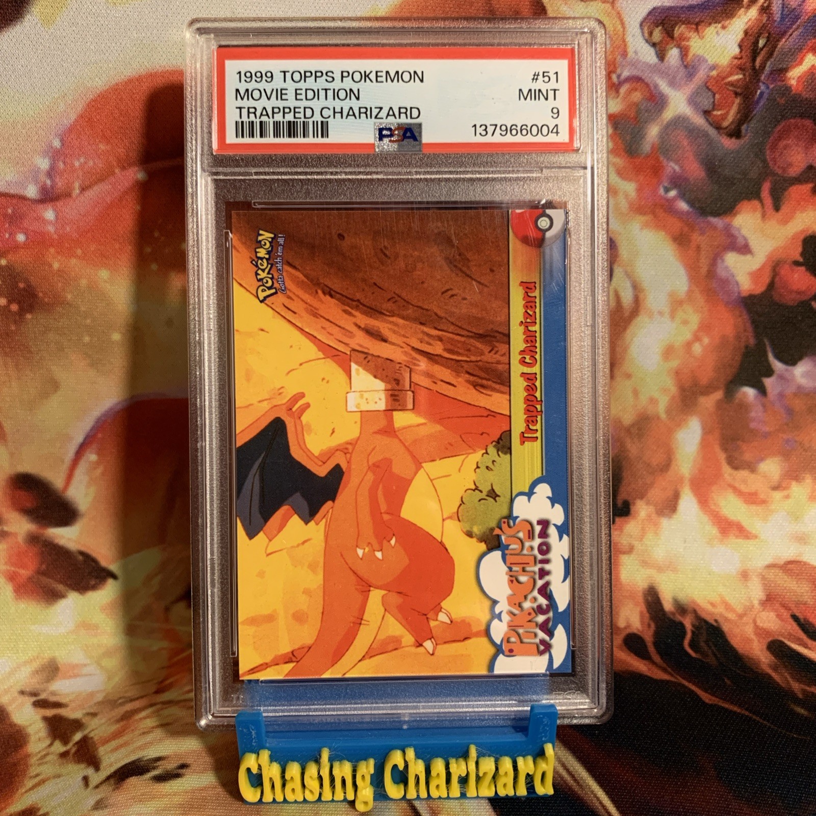 1999 Topps Pokemon Trapped Charizard #51 Movie Edition (1st Print Blue) PSA 9