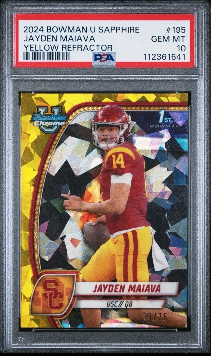 JAYDEN MAIAVA 2024 Bowman Chrome U Sapphire USC #195 1st Yellow # /75 PSA 10