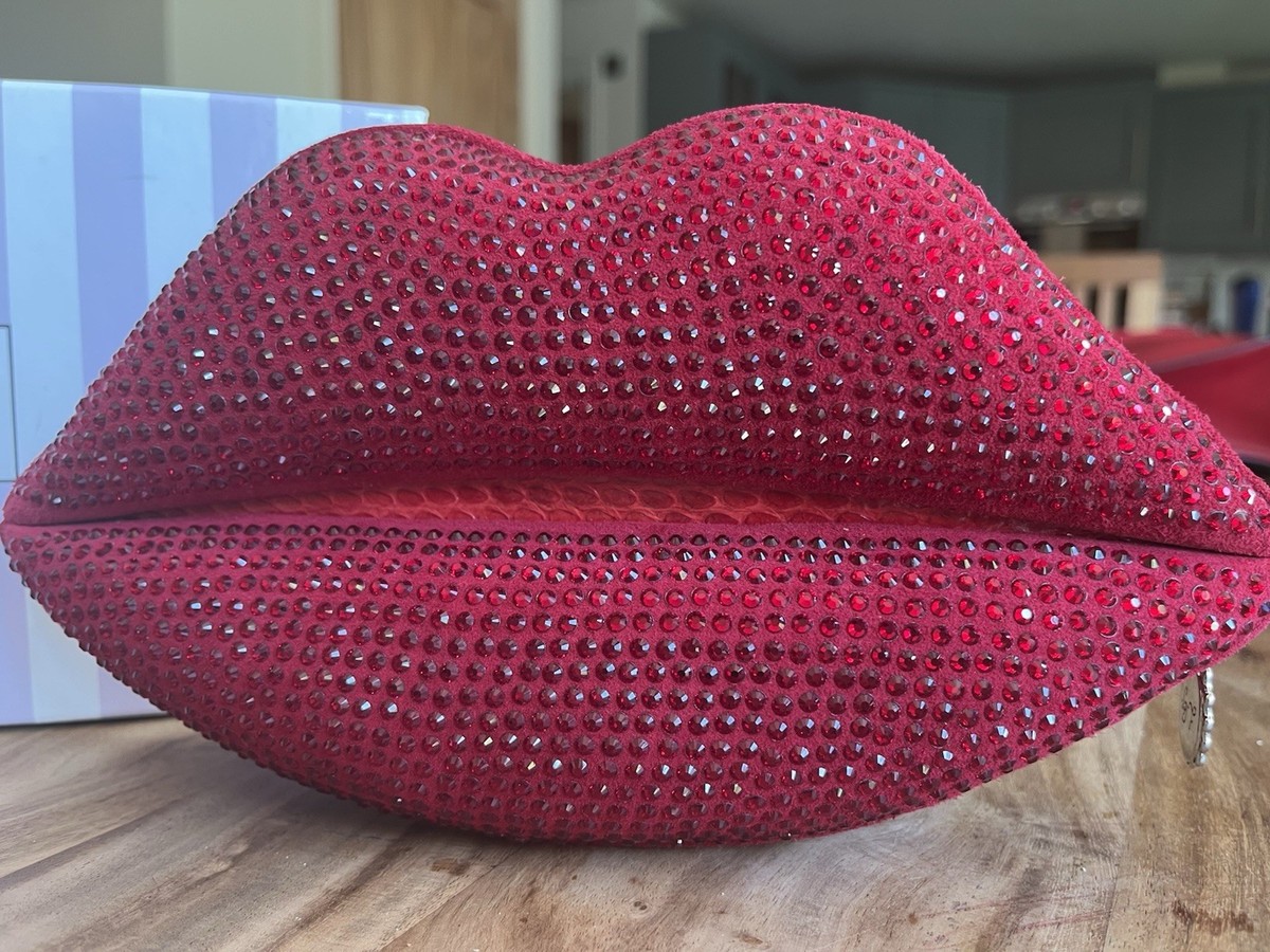 Lulu Guinness Red Swarovski And Snake Leather Lips Clutch Bag