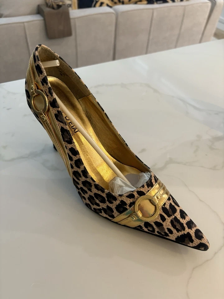 COUP D'ETAT Leopard Print Brown Stiletto Heels Pump Shoes 8W - Image 2 of 4