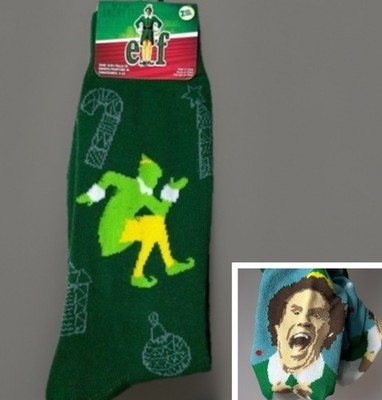 ELF Movie Christmas Socks 2 Pairs NWT Smiling My Favorite Gift Holiday Novelty