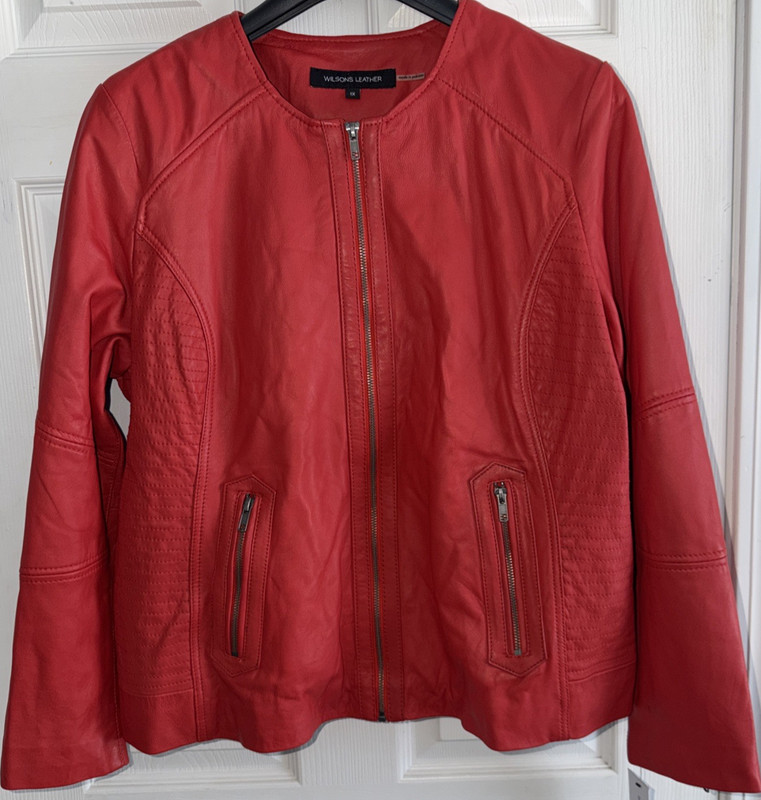 NWT $450 Woman Sz 1X Wilsons Leather Red Leather Jacket Coat G-III Moto Y2K 90s