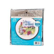 Dimensions Counted Cross Stitch Kit Life is Good 6" Round Learn A Craft New