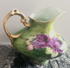 Limoges France CREAMER & LIDDED SUGAR BOWL DISH SET Porcelain Gold Accents Paint