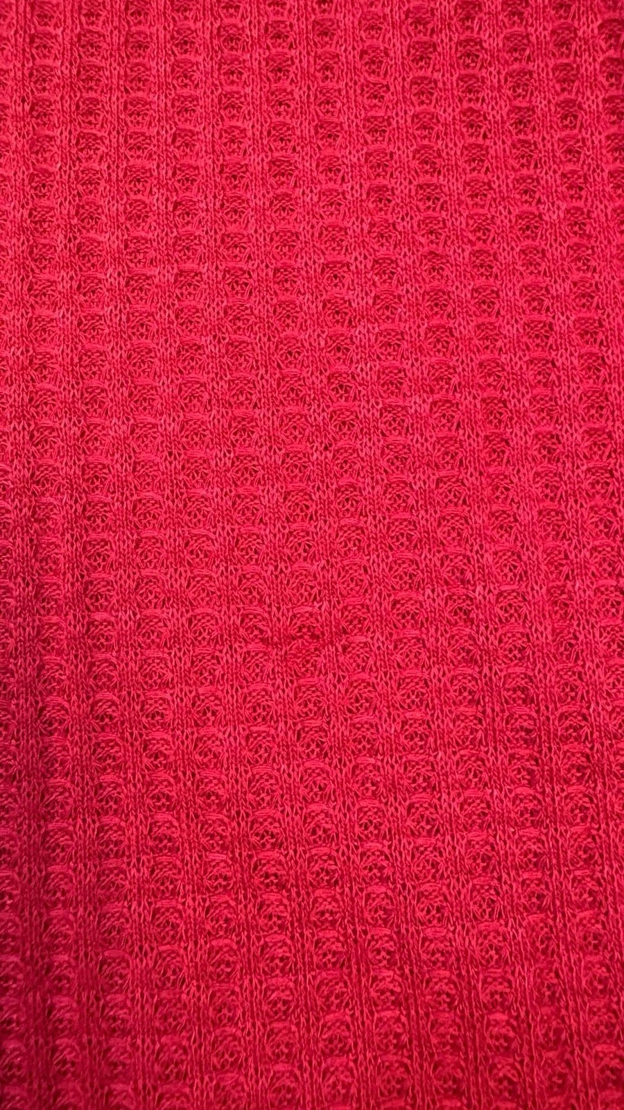 Waffle Knit Lace Sleeve V-Neck T-Shirt Size L Red image 5