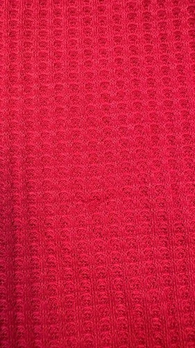 Waffle Knit Lace Sleeve V-Neck T-Shirt Size L Red image 5