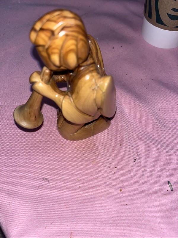 Vintage Olive wood Carved Kneeling Angel
