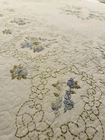 Embroidered Cotton Quilt Floral Green White Cottage French Country 114" x 102 K