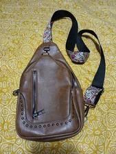 Brown Studded Sling Bag for Women with Multicolor Crossbody Strap