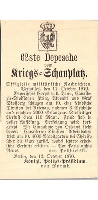 Franco Prussian War Kriegsdepesche Dispatch 1870 Versailles Berlin Report