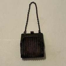 Antique Vtg Chain Metal Mesh Miniature Coin Purse 1.5" Chatelaine Key Chain