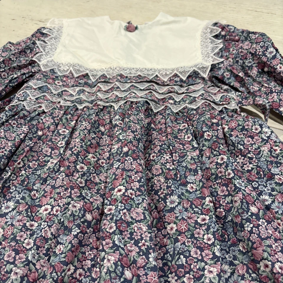 Vestido Polly Flinders Niñas 8 Floral Hermoso Cuello Encaje Borde De Colección Foto 3 de 4