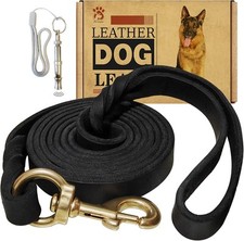 Leather Dog Leash 6ft x 3/4 inch,Strong Heavy Duty Genuine 6FT 3/4in, Black