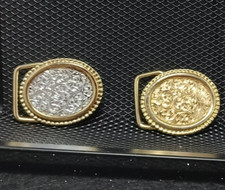 Western Belt Buckle Shimmer 2 Lot Silver  Gold tone Cowboy Country Kids Unisex