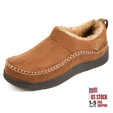 Men's Moccasin House Shoes Slippers Indoor Outdoor 10 Tan