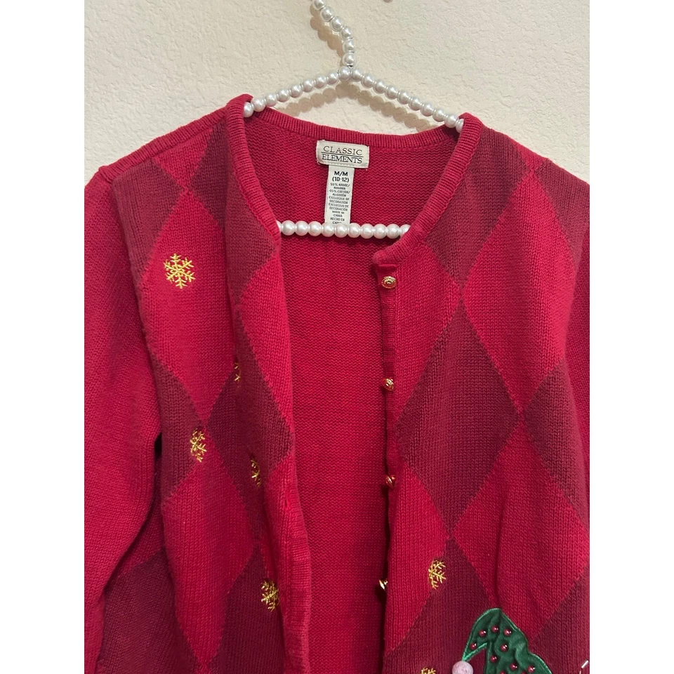 Vintage Red Christmas Sweater Cardigan Santa - Image 3 of 4