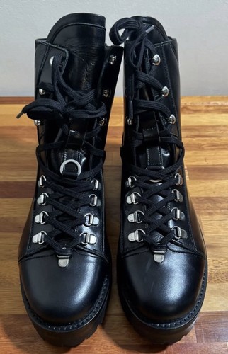 NWB AllSaints Womens Franka Boot Black 10M Leather Hiking Combat Army Drawstring