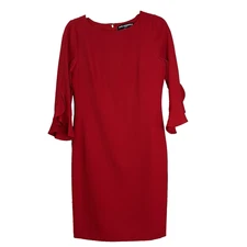 Karl Lagerfeld Paris Lynn Tulip Ruffle Bell Sleeve Crepe Red Dress SZ 4 Holiday
