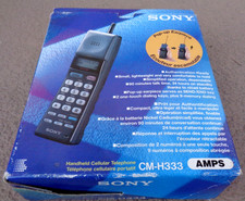 1993 SONY CM-H333 "MARS BAR" CELLULAR PHONE IN BOX WITH ACCESSORIES AS IS