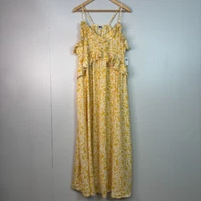 Old Navy Maxi Dress XL Butter Yellow White Floral Ruffle Sleeveless Summer NWT