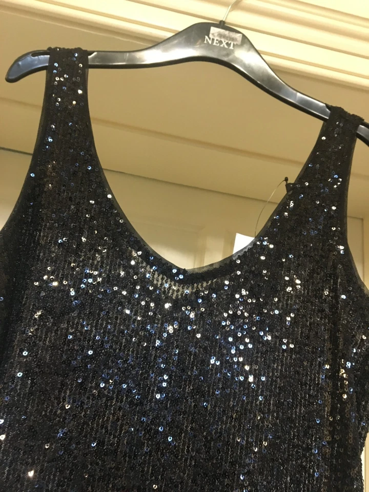 NEXT:FAB BLACK SEQUIN V NECK CAMISOLE TOP UK10 BNWT - XMAS/CRUISE -LOVE IT! - Image 3 of 4
