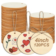 120 Pcs Valentine's Day Wooden Circles with Holes Unfinished Round Discs for DIY