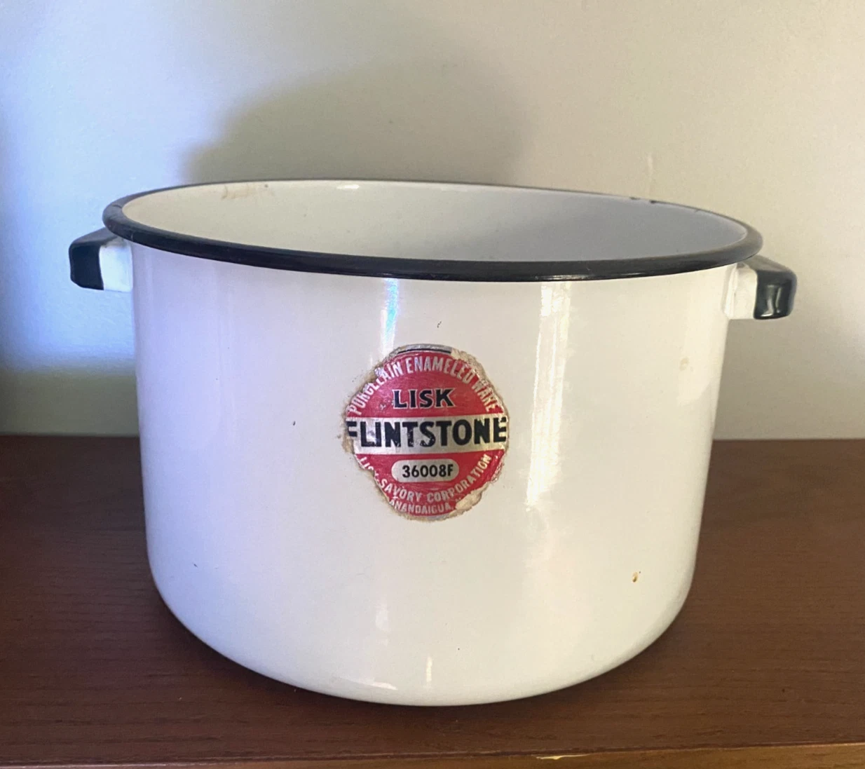 VINTAGE LISK 36008F FLINTSTONE Porcelain Enamelware 8" Stock POT 8 qt MINT