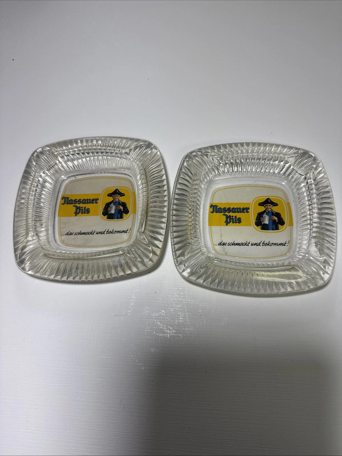Nassauer Pils Bier Vintage Glass Beer German Ash Tray Bundle Of 2