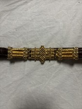 Vintage Alexis Kirk Gold Tone Belt Buckle. Attached To A Heavy Leather Brn Belt.