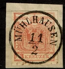 1850, Bfstk. 3 Kr. " MÜHLHAUSEN"