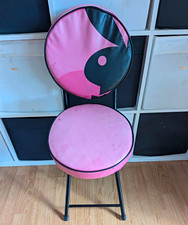 Pink & Black Metal Folding Chair Playboy Bunny Logo Round Back 75cm Tall