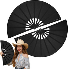 2 Pack Large Folding Rave Fans for Women Men, Nylon Hand Fans Loud Snap Sound Fo