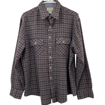 Oakton Ltd Mens Vtg. Plaid Flannel Shirt Sz. L Grey Burgundy Button Up Cozy