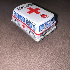 Vintage Made In Japan Ambulance Friction Tin Toy Mini White Litho